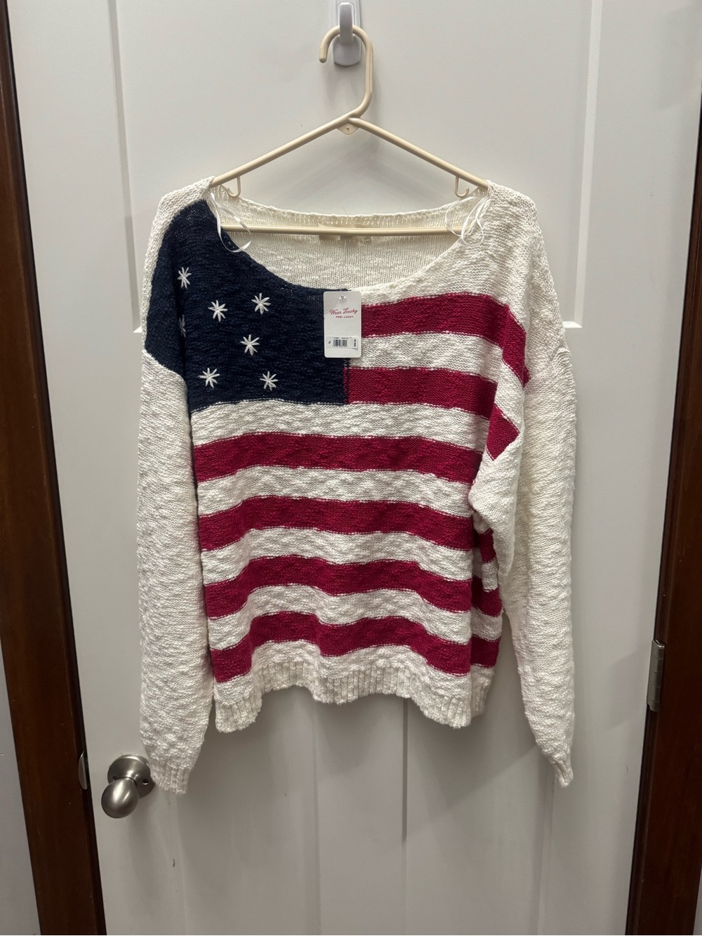 Lucky Brand Americana Sweater in Cream, Red & Blue